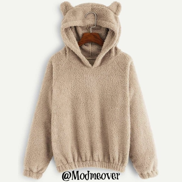 Mod Me Over Tops - 🐯Last 1🐯 NEW Tan Teddy Sherpa Sweatshirt Hoodie